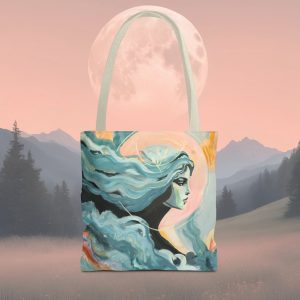 tote bag med kunstmotiv inspirert av månesykluser – intuisjon og feminin flyt